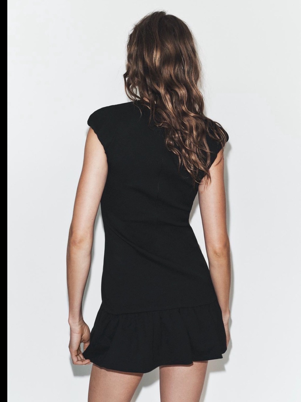 NWT Zara Black Cap-Sleeve Ruffle-Hem Dress - Picture 4 of 9